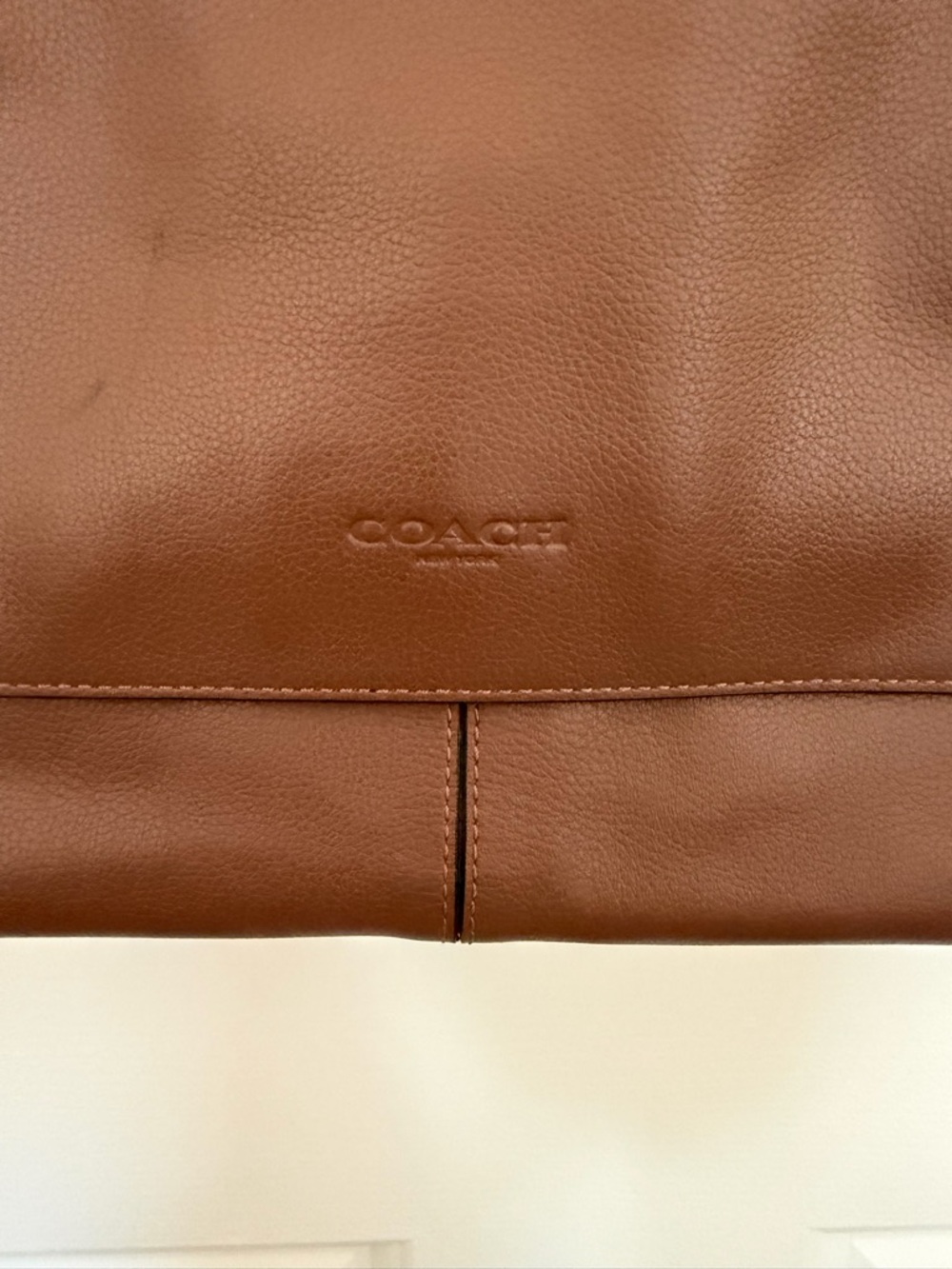 Coach Tan Leather Messenger Bag with Striped Strap - Picture 6 of 10